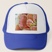 Oude Lotus Bloem Geborduurd Textuur Trucker Pet (Voorkant)