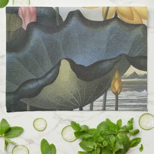 Oude Lotusbloemen, De Heilige Egyptische Boon Theedoek (Gevouwen)