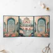 Oude Lotusvijver Rustic Indiaas Paleis Bruiloft Drieluik Uitnodiging (Binnen)