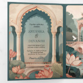 Oude Lotusvijver Rustic Indiaas Paleis Bruiloft Drieluik Uitnodiging (Binnenzijde eerst)