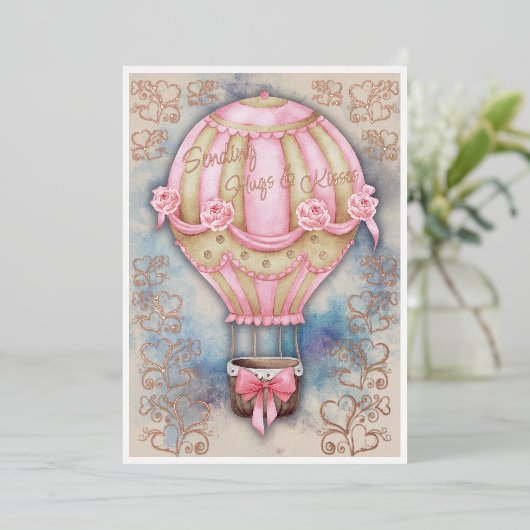 Oude Luchtballon Valentijnsdag Folie Feestdagenkaart (Staand Voorkant)