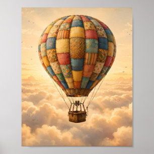 Oude Luchtballon Zonsopgang Wolken Reis Kunst Poster