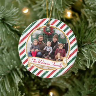 Oude Luchtpost Glitter Kerst Familie Foto Keramisch Ornament