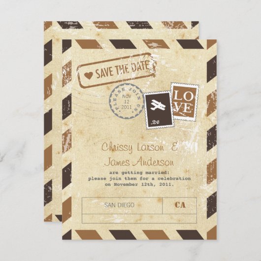 Oude Luchtpost Uitnodigingskaart Save The Date (Voorkant / Achterkant)