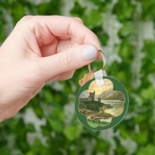 Oude Lucky Gold Shamrock met een Iers Kasteel Sleutelhanger