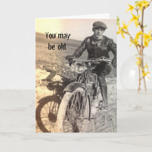 Oude maar goede  motorfiets verjaardag Kaart (Gele Bloem)