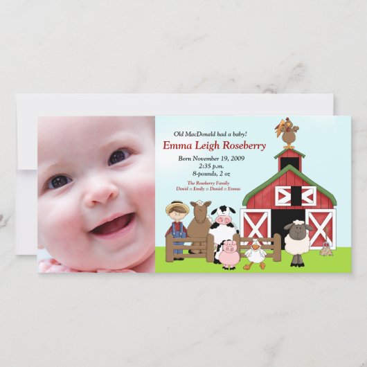 Oude MacDonald Boerderij 8x4 Foto Geboorteaankondi Aankondiging (Voorkant)