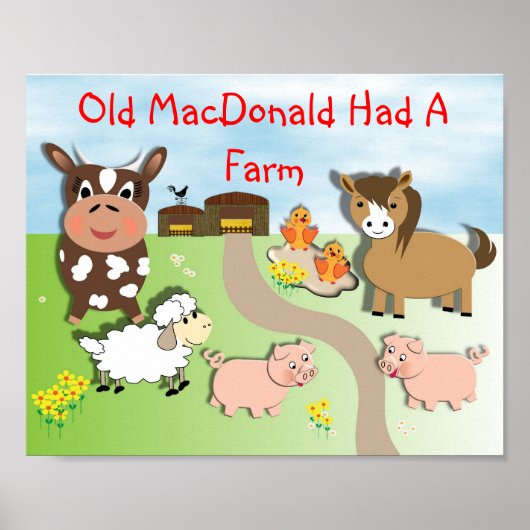 Oude MacDonald Had Een Boerderij Schattige Kindere Poster (Voorkant)