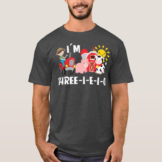 Oude MacDonald Im Drie EIO-verjaardag 3 jaar T-shirt (Voorkant)