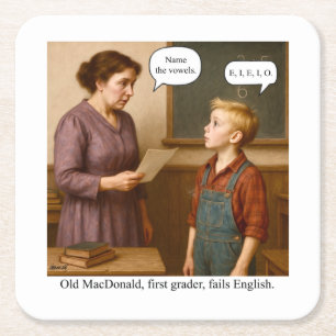 Oude MacDonald, leerling uit de eerste klas, zakt  Kartonnen Onderzetters