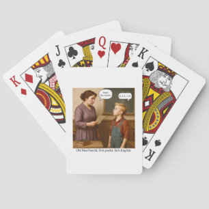 Oude MacDonald, leerling uit de eerste klas, zakt Pokerkaarten