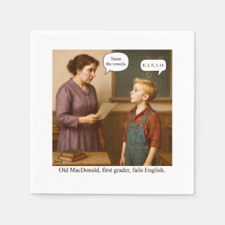 Oude MacDonald, leerling uit de eerste klas, zakt Servet