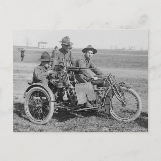 Oude machine pistool motorfiets  foto briefkaart (Voorkant)