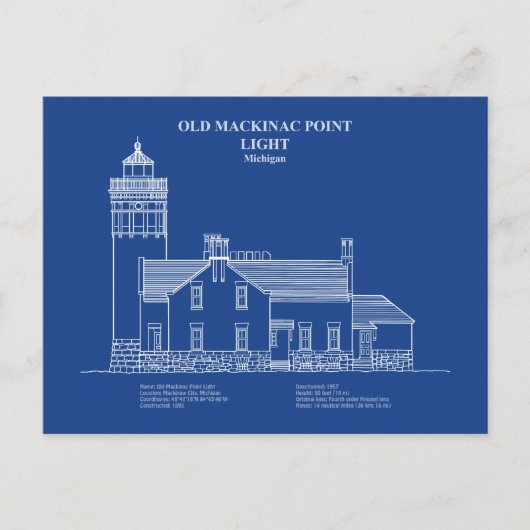 Oude Mackinac Point Light - Michigan - AD Briefkaart (Voorkant)