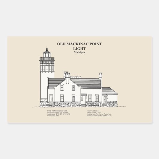 Oude Mackinac Point Light - Michigan - SBD Rechthoekige Sticker (Voorkant)