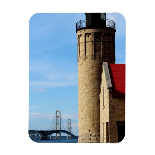 Oude Mackinac Point Vuurtoren en Mackinac Bridge Magneet (Verticaal)
