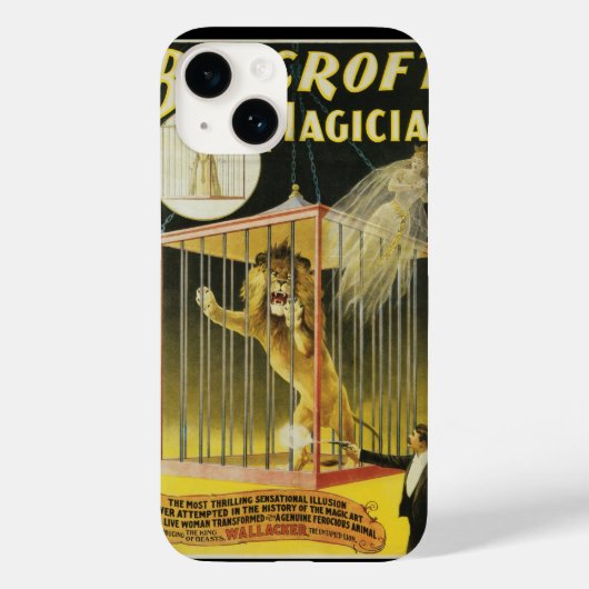 Oude magische poster, goochelaar Bancroft en Leeuw Case-Mate iPhone Case (Achterkant)