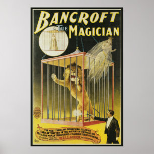 Oude magische poster, goochelaar Bancroft en Leeuw Poster