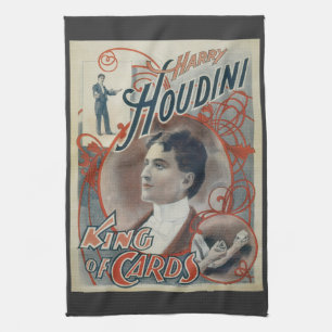 Oude magische poster, goochelaar Harry Houdini Theedoek
