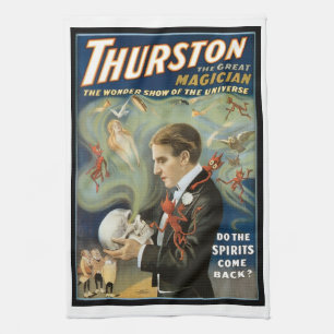 Oude Magische Poster, Thurston, De Grote Magiër Theedoek
