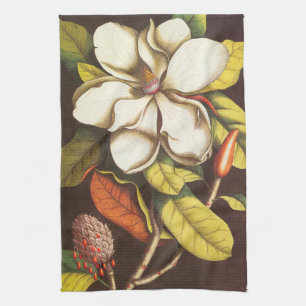 Oude magnoliabloemen plant met zaden theedoek