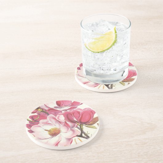 Oude Magnoliaboom Bloesem, Roze Tuin Bloemen Zandsteen Onderzetter (Zijkant)