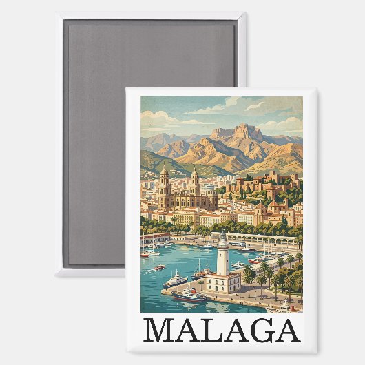 Oude Malaga Spanje Reis Kunstwerk Magneet (Voorkant / Achterkant)