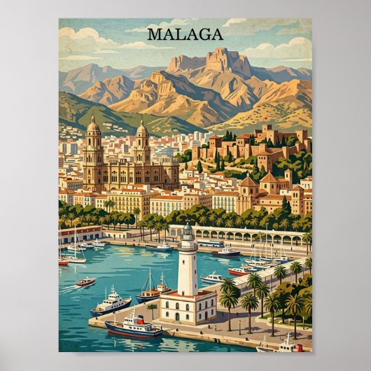 Oude Malaga Spanje Reis Kunstwerk Poster (Voorkant)