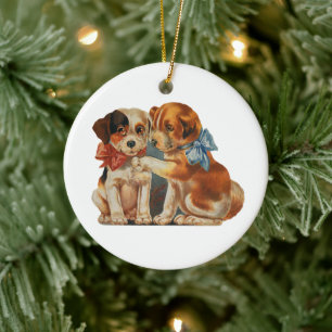 Oude malse Valentijnsdag Hondenliefde, Twee Hond M Keramisch Ornament