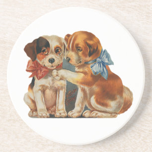 Oude malse Valentijnsdag Hondenliefde, Twee Hond M Zandsteen Onderzetter