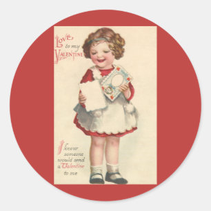 Oude malse Valentijnsdag, Meisje met liefdesbrief Ronde Sticker