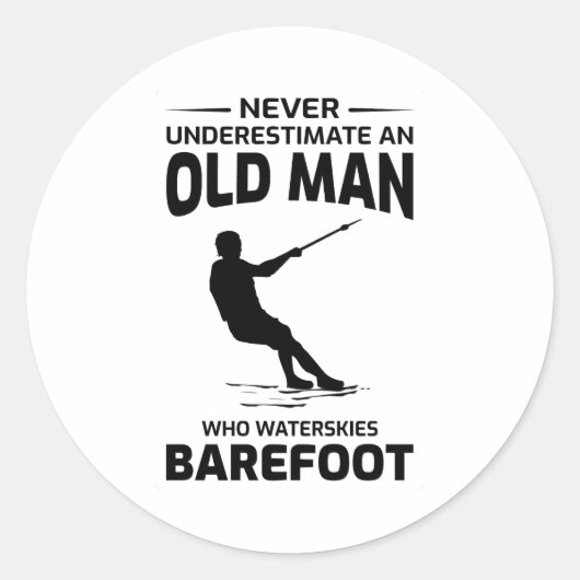 Oude Man Barefoot Barefooting skiën Water sport Ronde Sticker (Voorkant)