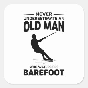 Oude Man Barefoot Barefooting skiën Water sport Vierkante Sticker