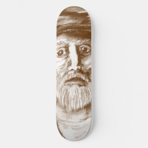 Oude man bruine houtskooltekening skateboard