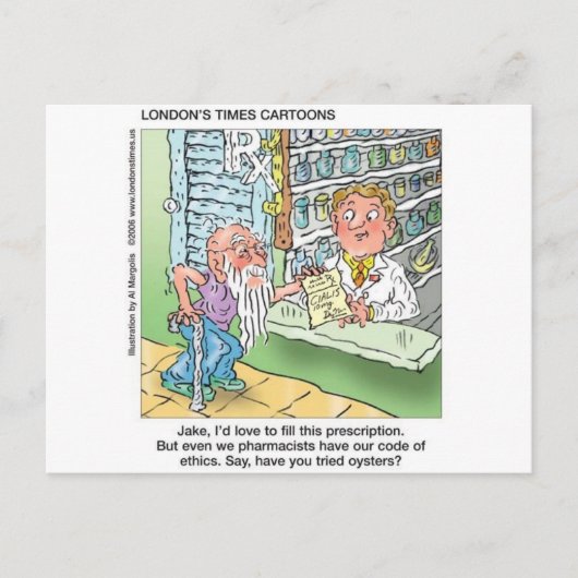 Oude Man & De Apotheek Grappige Offbeat Cartoon Ca Briefkaart (Voorkant)