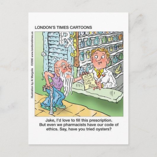 Oude Man & De Apotheek Grappige Offbeat Cartoon Ca Briefkaart (Voorkant)