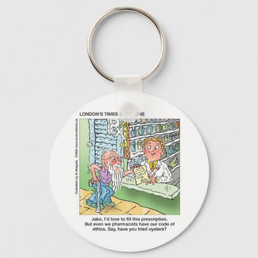 Oude Man & De Apotheek Grappige Offbeat Cartoon Ca Sleutelhanger (Voorkant)