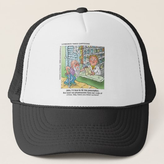 Oude Man & De Apotheek Grappige Offbeat Cartoon Ca Trucker Pet (Voorkant)