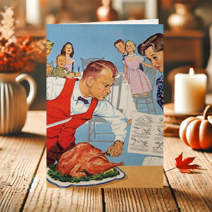 Oude man die kalkoen kerft voor Thanksgiving Feestdagen Kaart