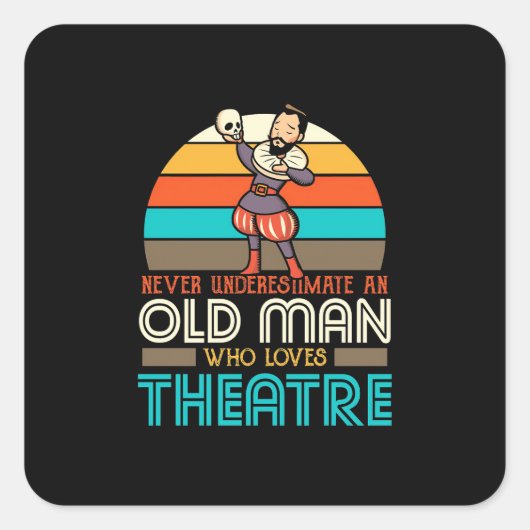 Oude Man die van theater houdt Vierkante Sticker (Voorkant)
