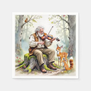 Oude man die viool speelt in het bos servet