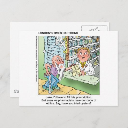 Oude Man en apotheker grappige offbeat Cartoon cad Briefkaart (Voorkant / Achterkant)
