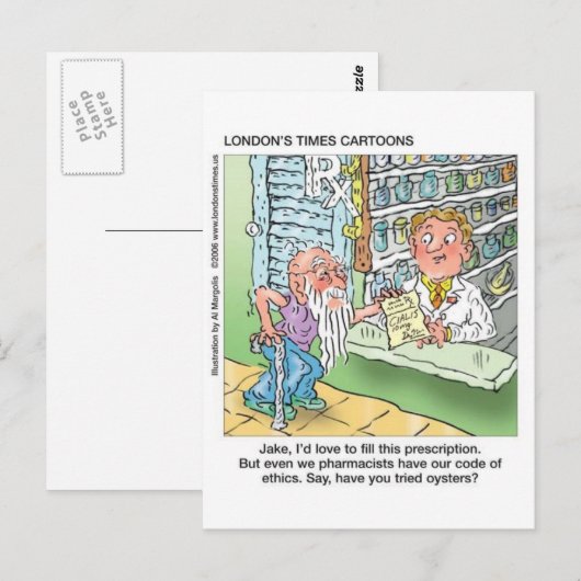 Oude Man en apotheker grappige offbeat Cartoon cad Briefkaart (Voorkant / Achterkant)