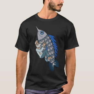 Oude man en de vis — Hemingway Grappige Cartoon T-shirt