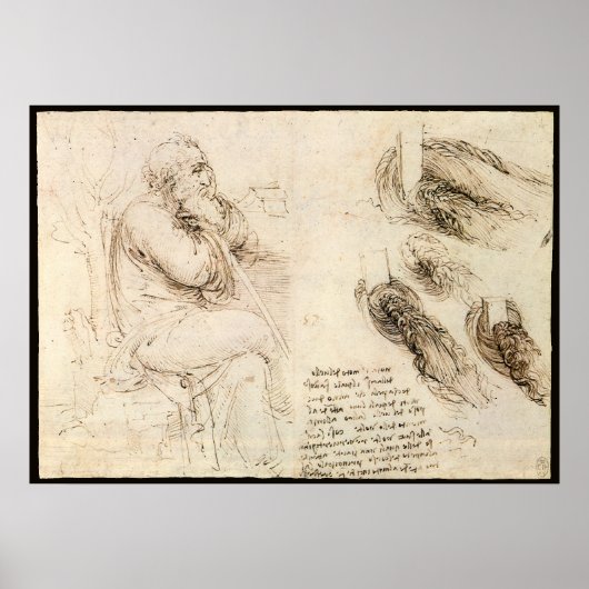 Oude man en waterschets door Leonardo da Vinci Poster (Voorkant)