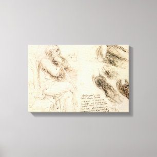 Oude man en waterschets van Leonardo da Vinci Canvas Afdruk