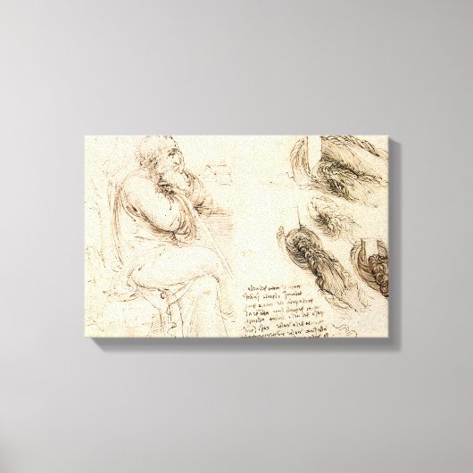 Oude man en waterschets van Leonardo da Vinci Canvas Afdruk (Voorkant)