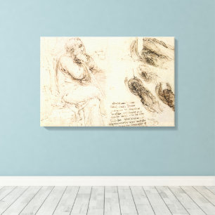 Oude man en waterschets van Leonardo da Vinci Canvas Afdruk