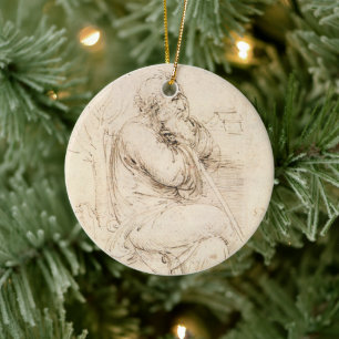 Oude man en waterschets van Leonardo da Vinci Keramisch Ornament