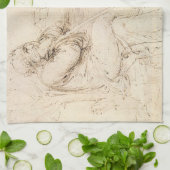 Oude man en waterschets van Leonardo da Vinci Theedoek (Gevouwen)